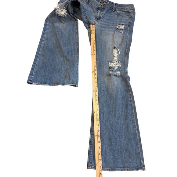 American Eagle Jeans Women 16 Artist Flare Leg Bohemian Hippie Thrashed Stretch - Picture 8 of 9